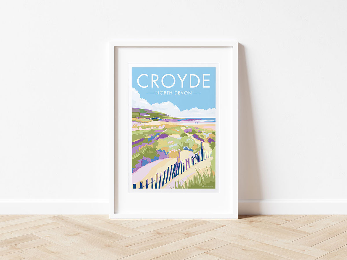 Contemporary digital hand-drawn print of Combe Martin in Devon