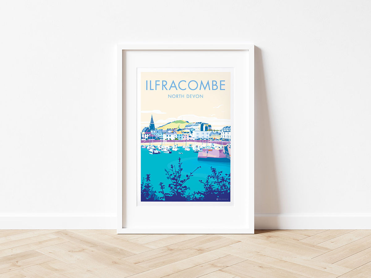 Contemporary digital hand-drawn print of Ilfracombe in Devon