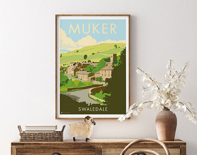 Contemporary digital hand-drawn print of Muker, Swaledale