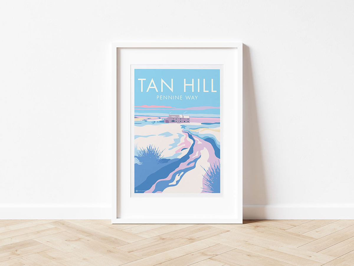 Contemporary digital hand-drawn print of Tan Hill on the Pennine Way