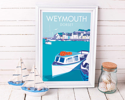 Contemporary digital hand-drawn print of Weymouth Harbour, Dorset