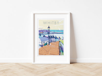 Contemporary digital hand-drawn print of Whitby, Yorkshire