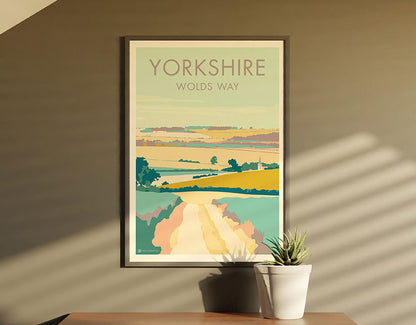 Contemporary digital hand-drawn print of Wolds Way, Yorkshire